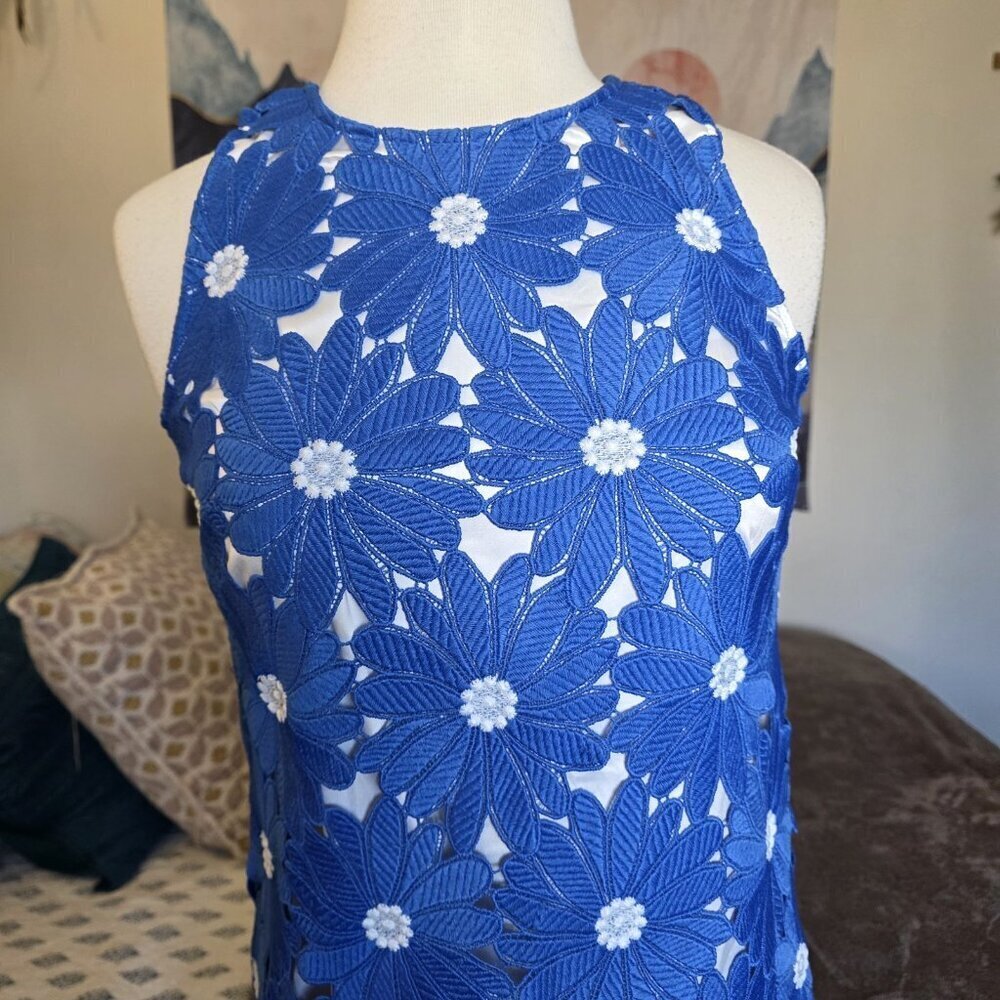 Alex Marie Royal Blue Floral Lace Sheath Dress Size 2 Wedding Guest - Picture 5 of 16